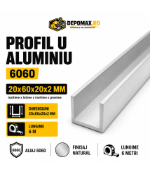 Profil U aluminiu 20 x 60 x 20 x 2 mm, 6 metri Profil U aluminiu 20 x 60 x 20 x 2 mm, 6 metri